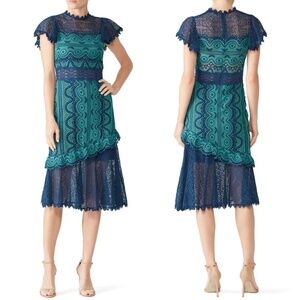 Sea New York Lola Lace Dress in Teal Blue Multi
